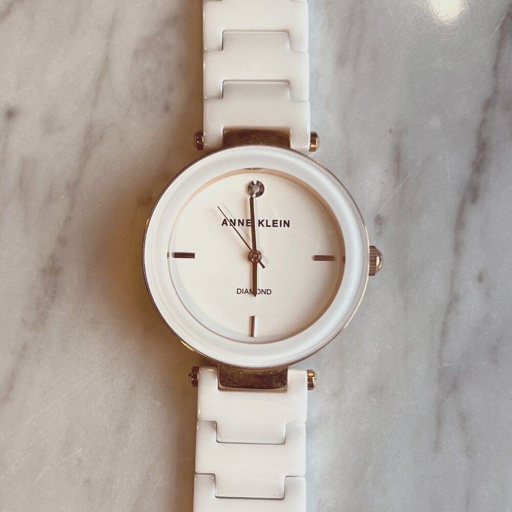 ANNE KLEIN Women's White Dial White Ceramic Bracelet Watch, Rose Gold 5.75-6.5